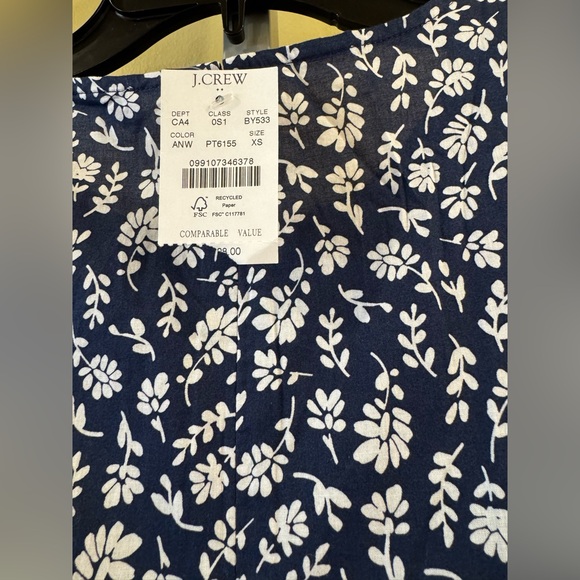J. Crew Floral Sleeveless Smocked Bodice A-Line Midi Dress Navy X-Small NWT - Picture 6 of 6
